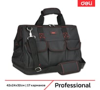Сумка для инструментов DELI с жестким пластиковым дном  Black Edition DL430901 (42х32х24 см, 17 карманов, ткань Oxford 600D) 215837