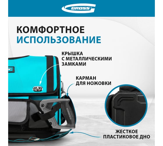 Переноска для инструмента GROSS 400x225x300 мм, пластиковое дно, наплечный ремень 90274