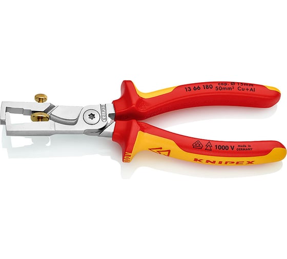 Стриппер-кабелерез KNIPEX StriX 2-в-1, для одно-многотонкожильного кабеля, VDE, L-180 мм KN-1366180 1