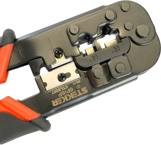 Кримпер STEKKER CTLS007 для обжима RJ разъемов RJ-45 (8P8C), RJ-12 (6P6C) и RJ-11 (6P4C и 6P2C), черный/красный, 49613