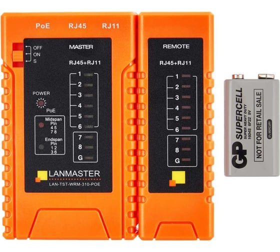 Тестер витой пары с индикаторами, с определением POE LANMASTER LAN-TST-WRM-310-POE