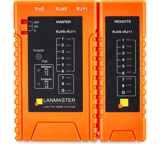 Тестер витой пары с индикаторами, с определением POE LANMASTER LAN-TST-WRM-310-POE