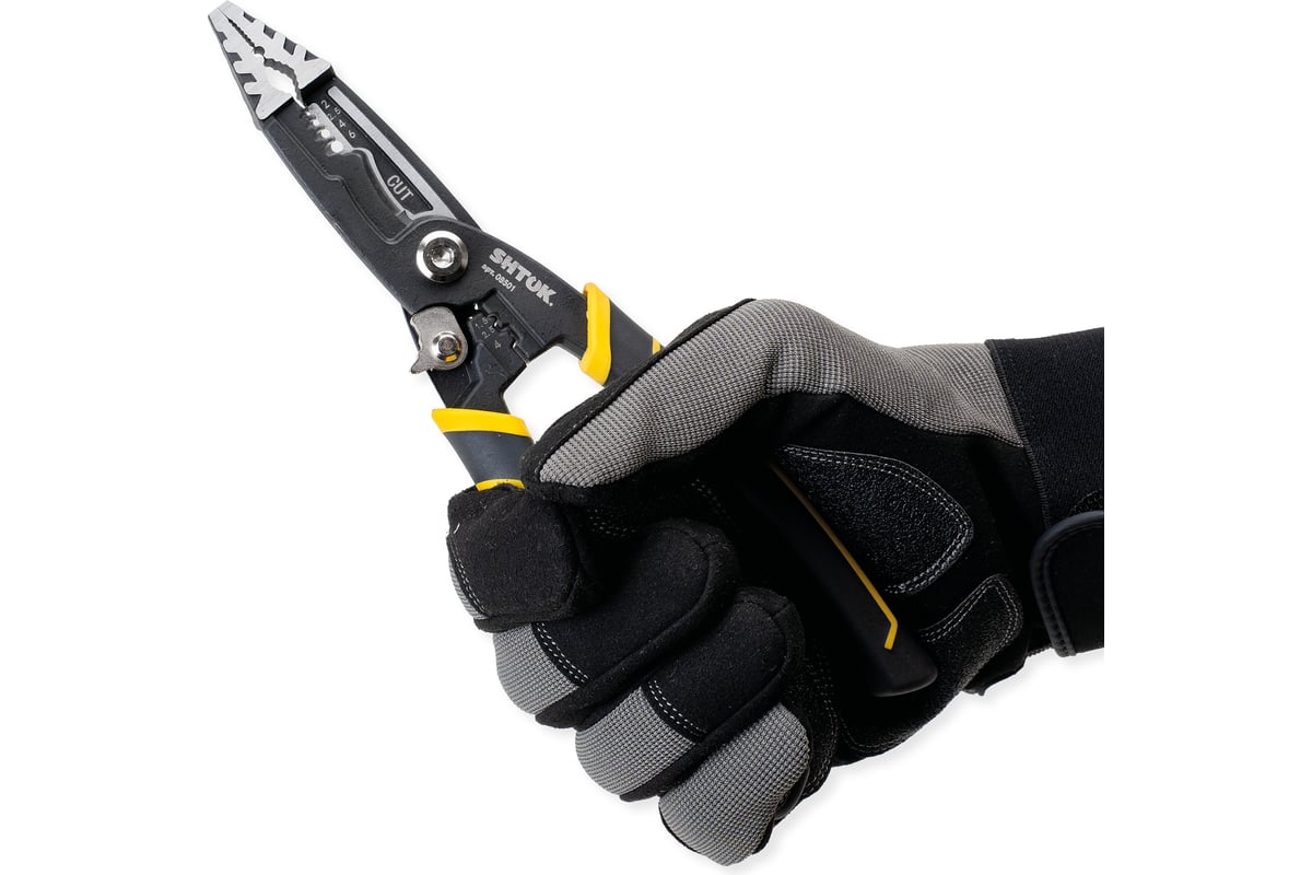 Клещи электромонтажные многофункциональные SHTOK 6-в-1, гладкие губки ...