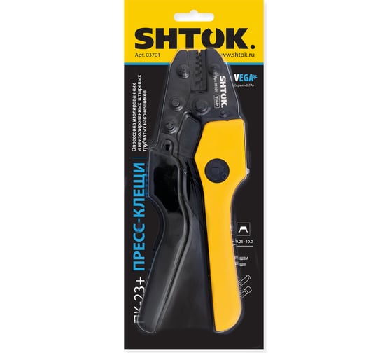 Пресс-клещи SHTOK ПК-23+, матрица, профиль трапеция, 0.25-10.0 мм, серия Vega 03701