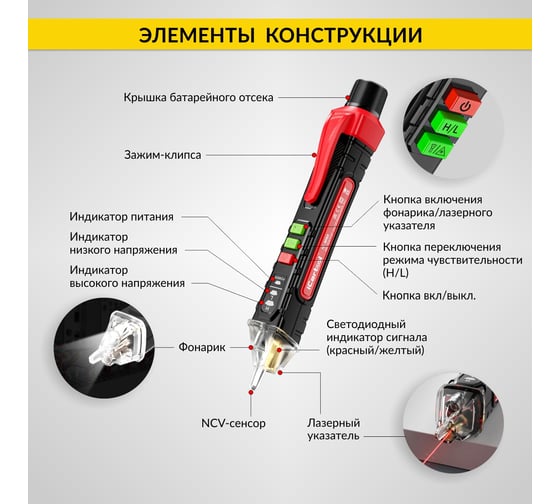 Бесконтактный детектор напряжения iCarTool c лазерной указкой IC-M80