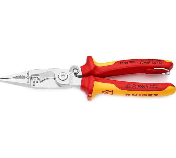 Электромонтажные клещи KNIPEX VDE, 6-в-1, L-200 мм, страх. крепление KN-1396200TBK 1