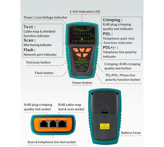 Тестер телекоммуникационных сетей и линий передачи данных Pro'sKit MT-7029N С00040322