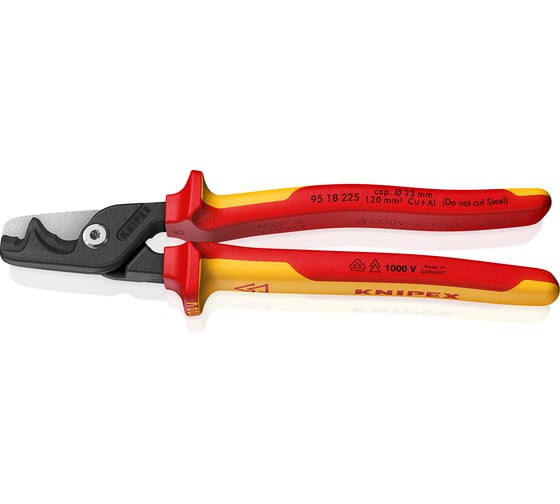 Кабелерез Knipex StepCut XL VDE ступенчатый рез, Ø 23 мм, 225 мм, хром, 2-комп диэлектрические ручки KN-9518225