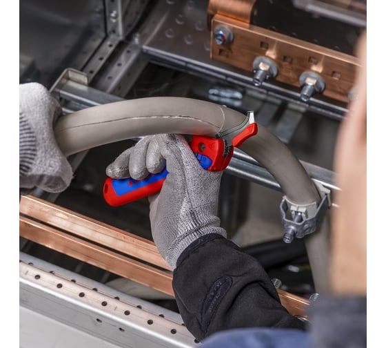 Нож для кабеля Knipex с "пяткой", с трещоткой, 146 мм, 2К ручка KN-1650145SB