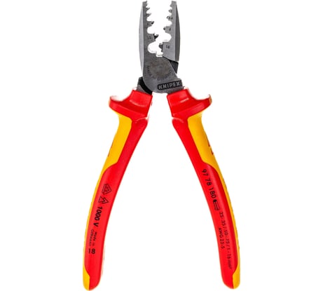 Пресс-клещи для обжима контактных гильз KNIPEX VDE, кол-во гнезд: 9, L-180 мм KN-9778180SB