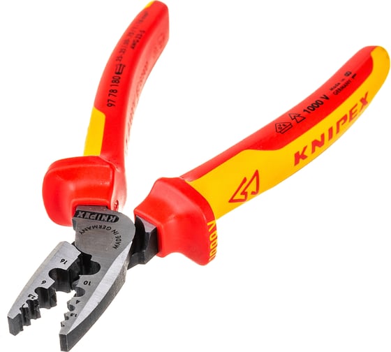 Пресс-клещи для обжима контактных гильз KNIPEX VDE, кол-во гнезд: 9, L-180 мм KN-9778180SB