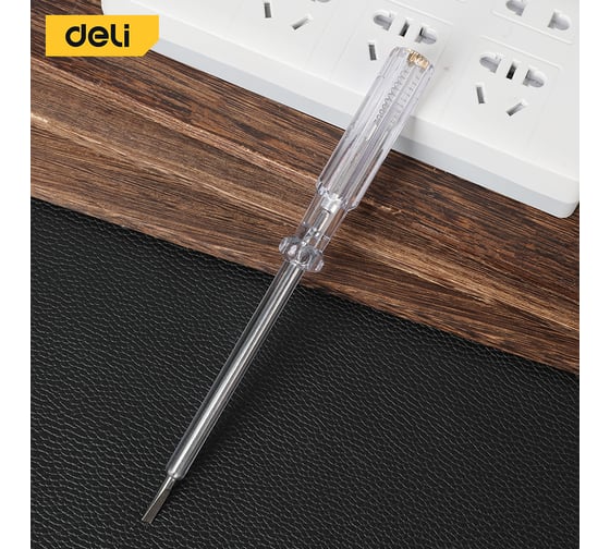 Индикаторная отвертка-тестер напряжения DELI светодиодная DL8002 100-500 В, длина 190 мм, батарейки в комплекте 133392