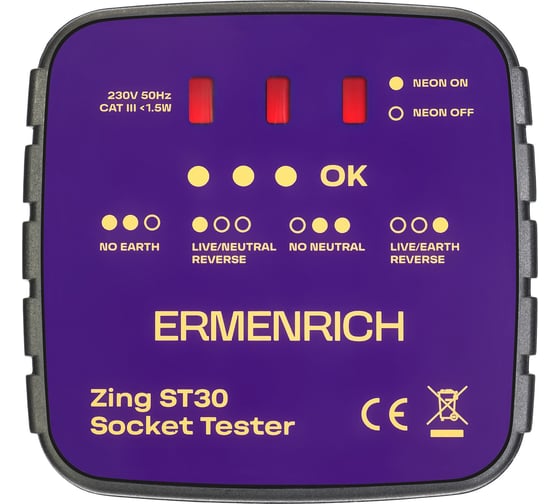 Тестер розеток Ermenrich (Эрменрих) Zing ST30 фиолетовый 83818