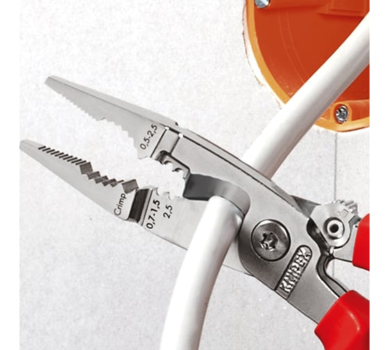 Электромонтажные клещи Knipex VDE, 6-в-1, 200 мм, диэлектрические, хром, 2К ручки, KN-1386200SB