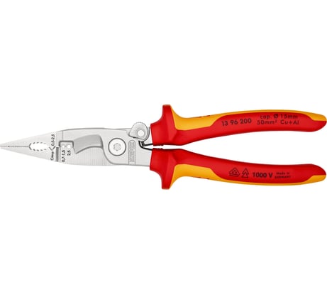 Электромонтажные клещи Knipex VDE, 6-в-1, зачистка: 0.75 - 1.5 + 2.5 мм, L-200 мм, KN-1396200SB