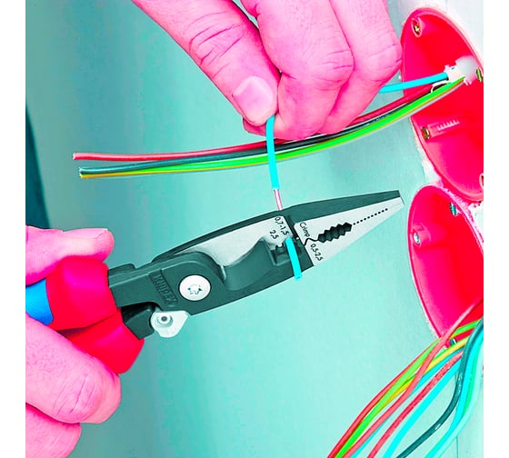 Электромонтажные клещи Knipex 6-в-1, 200 мм, защелка-"собачка", черные, 1К ручки, KN-1391200SB