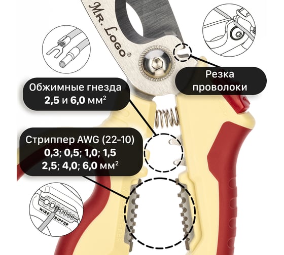 Ножницы электрика Mr.Logo максимальный рез до 100 мм2 2650