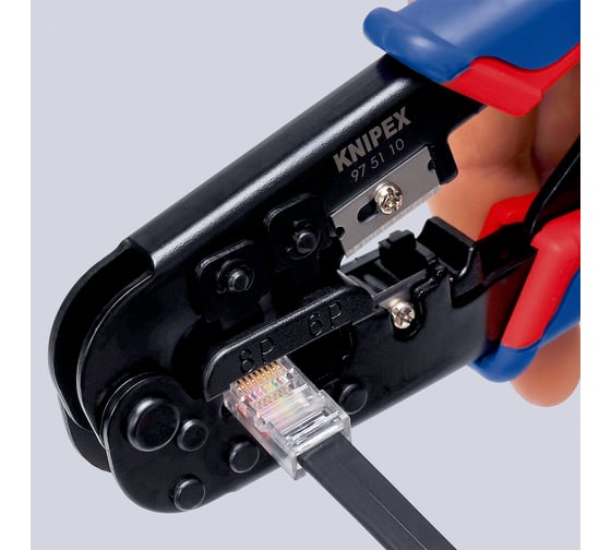 Пресс-клещи для штекеров KNIPEX RJ (Western), 2 гнезда, RJ 11/12, RJ 45, 190 мм, KN-975110SB