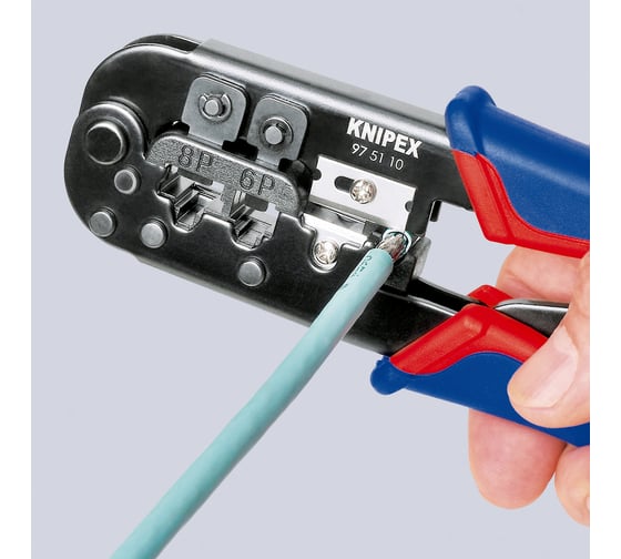 Пресс-клещи для штекеров KNIPEX RJ (Western), 2 гнезда, RJ 11/12, RJ 45, 190 мм, KN-975110SB