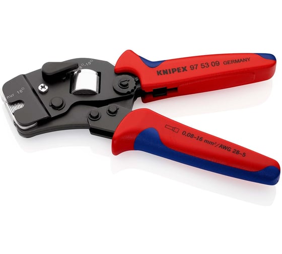 Пресс-клещи для контактных гильз Knipex DIN 46228 1+4, обжим: квадрат, торцевые, 1 гнездо, 0.08-10 + 16 мм², 2 х 6 мм², длина 190 мм, SB KN-975309SB