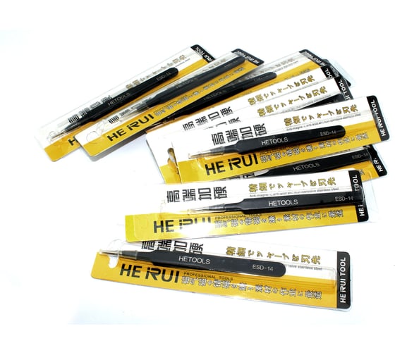Пинцет Amperin HETOOLS ESD-14 прямой, чёрный, 120мм, 10 шт 111126