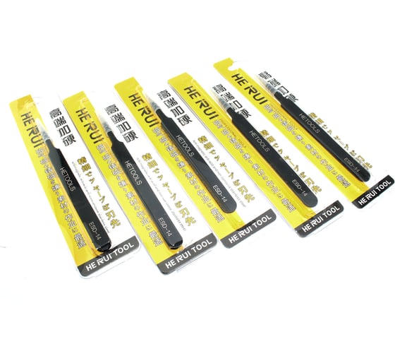 Пинцет Amperin HETOOLS ESD-14 прямой, чёрный120мм 5 шт 111125