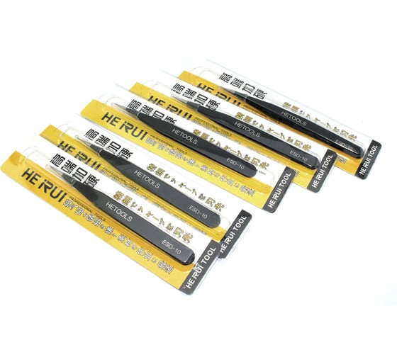 Пинцет Amperin HETOOLS ESD-10 прямой, чёрный 120мм 5 шт 111119