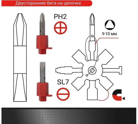 Ключ для электрошкафов VIRA с 10 рабочими профилями и битой 514010