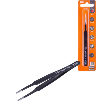 Прямой пинцет TDM ELECTRIC 120 мм, плоское жало 3 мм, блистер, серия "Рубин" SQ1025-0808