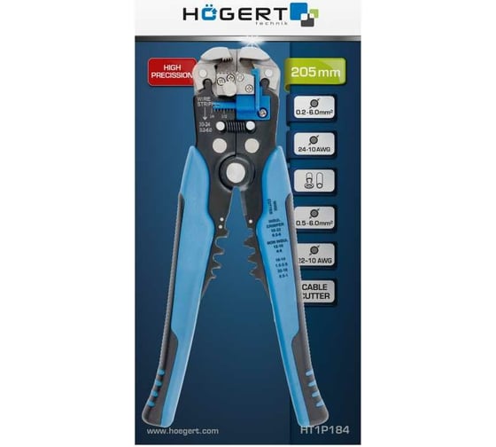 Автоматические клещи для зачистки проводов HOEGERT TECHNIK 0,25 до 6.0 мм2 HT1P184