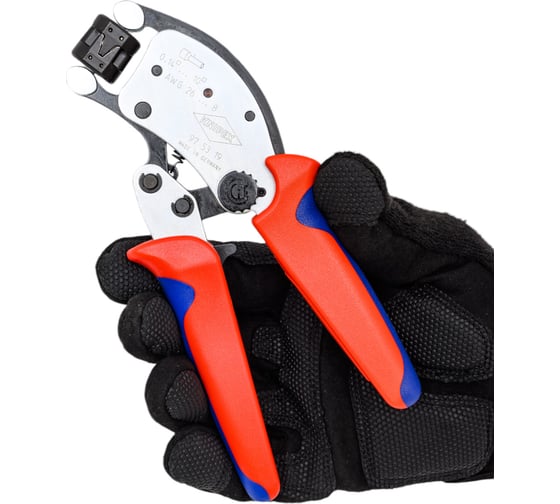 Пресс-клещи Knipex Twistor T для контактных гильз DIN 46228 1+4, обжим: квадрат, поворот 360, 0.14-10.0 мм, доступ с 2х сторон, длина 200 мм KN-975319