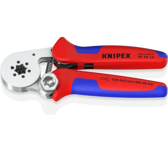 Пресс-клещи для контактных гильз Knipex 6-гранный обжим, 1 гнездо, 0.08-10 мм², 2x4 мм², KN-975514