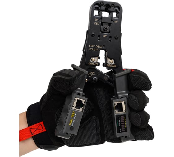 Обжимной инструмент Cabeus HT-022) 3 в 1, для RJ-45, RJ-11/12, с тестером для витой пары HT-2010NT