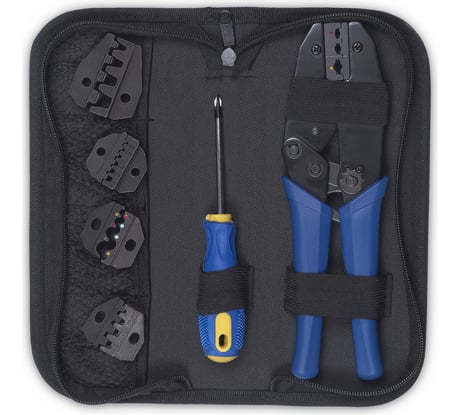 Набор инструментов Cabeus инструмент обжимной для кабельных наконечников, отвертка, сменные  насадки 5 шт. HT-TK-04