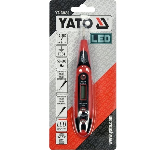 Цифровая отвертка-индикатор YATO 12-250в YT-28630