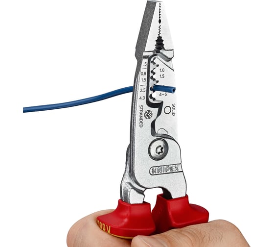 Инструмент для зачистки гармонизированных европейских кабелей KNIPEX из закаленной стали, хром, двухкомпонентные диэлектрические ручки KN-1376200ME