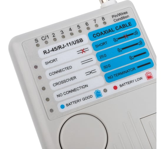Универсальный тестер кабеля REXANT 5 в 1 (RJ-45+RJ-11/RJ-12+1394+USB+BNC 3468) 12-1003