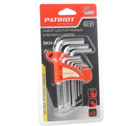 Набор ключей шестигранных с шаром,1,5-10мм, CRV, 9 шт PATRIOT SKH-9 350002003