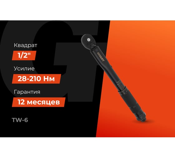 Динамометрический ключ 1/4" 5-25 Нм Gigant, Длина 200мм, Сталь Cr-V, TW-6
