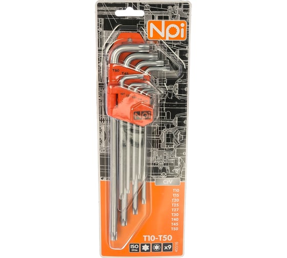 Набор удлиненных ключей Torx T10-T50 9шт NPI 45516