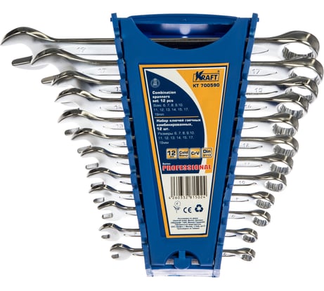 Набор комбинированных ключей 12шт: 6-15 17 19 мм пластиковый держатель KRAFT KT 700590