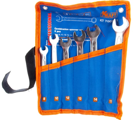 Набор комбинированных ключей 6шт: 8 10 12 13 14 17 мм сумка KRAFT KT 700551