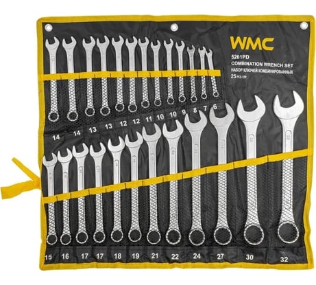 Набор комбинированных ключей WMC TOOLS 25 пр., на полотне WMC-5261PD(54622)
