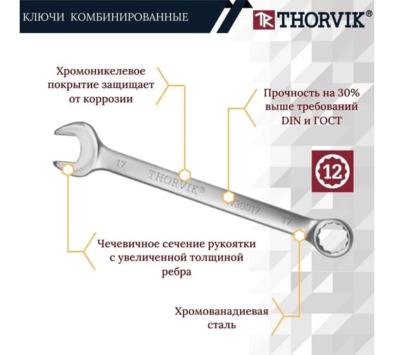 Набор комбинированных гаечных ключей THORVIK W3S7TB серии ARC в сумке, 33-50 мм, 7 предметов 053713