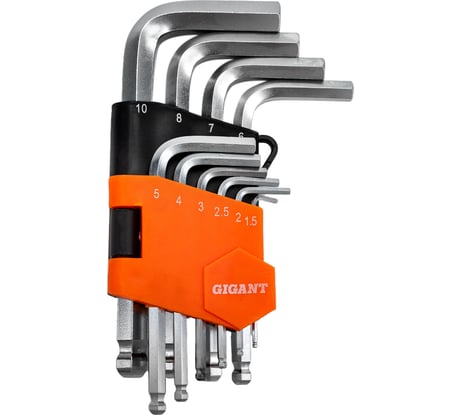Набор г-образных шестигранных шаровых ключей 10 шт Gigant, размеры 1,5-10мм, grf-122