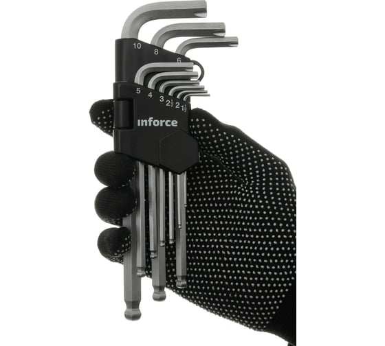 Набор шестигранных длинных ключей с шаром 9 шт Inforce, размеры1,5-10мм, 06-05-94