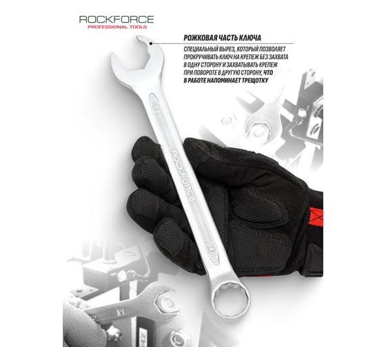 Комбинированный ключ Rockforce с профилем Ratchet drive 24мм, на пластиковом держателе RF-75524RD(28754)