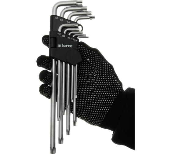Набор экстра-длинных ключей Inforce TORX 9 штук, Т10-Т45, 06-05-96