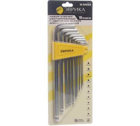 Набор ключей шестигранных Эврика ER-15101LB:Г-образных экстра длинных с шаром 1.5-10мм ER-15101XLB 470983