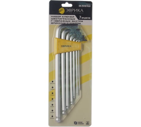 Набор ключей шестигранных Эврика Г-образных экстра длинных с шаром 2.5-10мм 7 предметов ER-25107XLB 470988